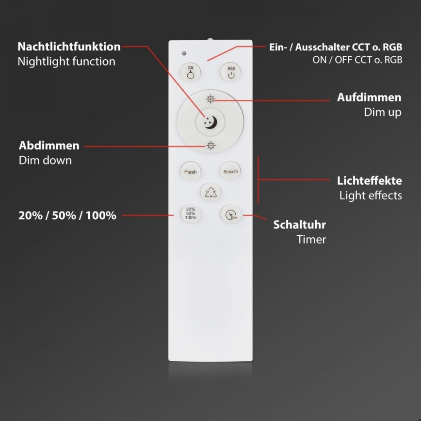 Briloner 3709-015 - LED RGB Hämardatav laevalgusti LED/22W/230V 4000K d. 38 cm must + kaugjuhtimispult