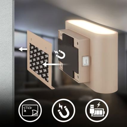 Briloner 3878011 - LED-laetav seinavalgusti liikumis- ja hämarussensoriga CHAT LED/3W/5V 2000 mAh beež