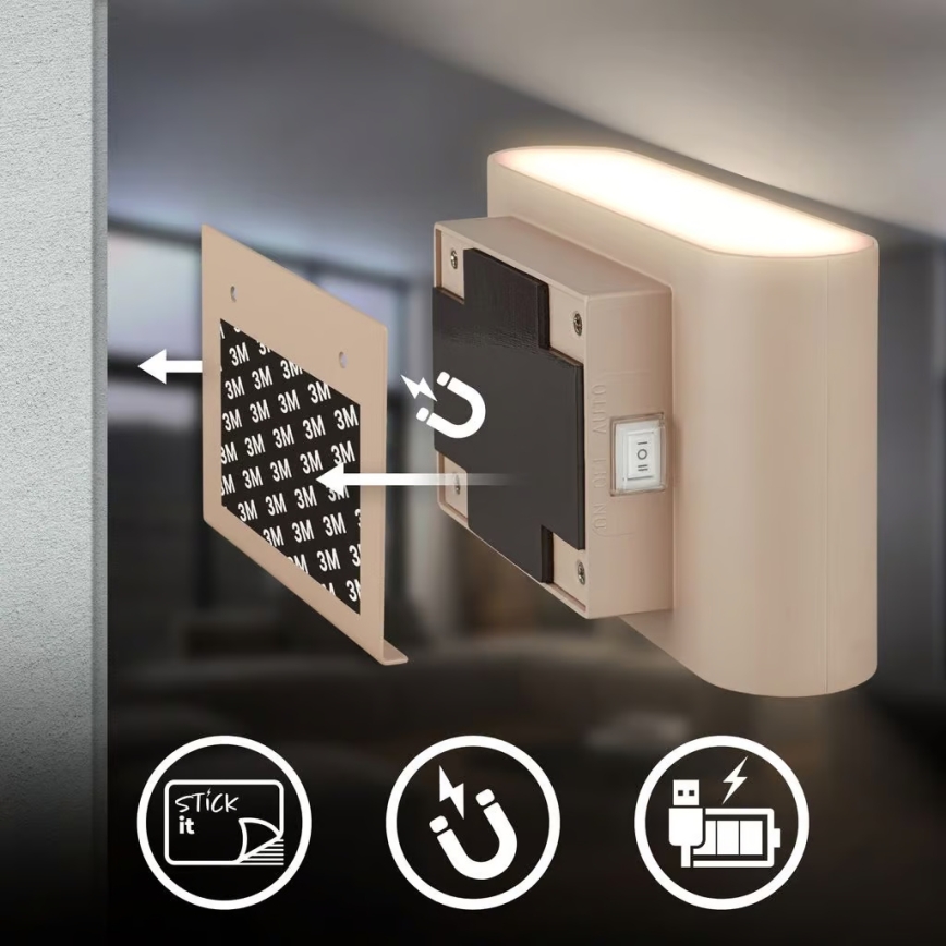 Briloner 3878011 - LED-laetav seinavalgusti liikumis- ja hämarussensoriga CHAT LED/3W/5V 2000 mAh beež