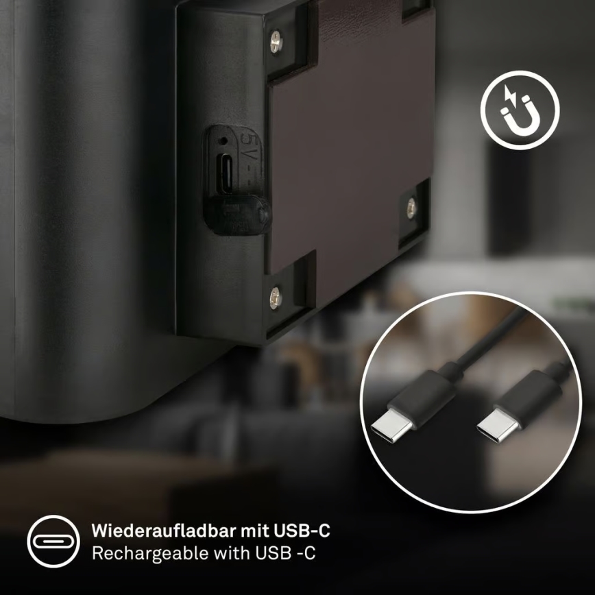 Briloner 3878015 - LED laetav seinavalgusti liikumis- ja hämarussensoriga CHAT LED/3W/5V 2000 mAh must