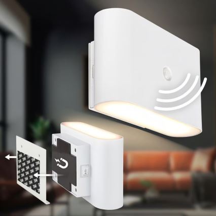 Briloner 3878016 - laetav LED-seinavalgusti liikumis- ja hämarusanduriga CHAT LED/3W/5V 2000 mAh valge