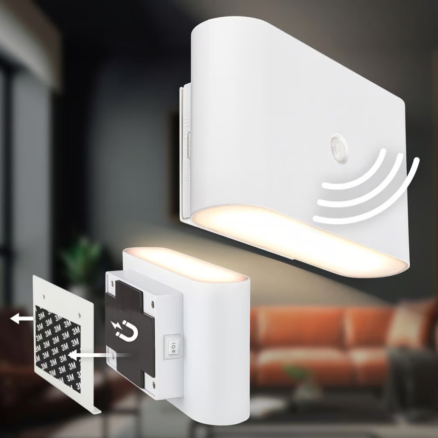 Briloner 3878016 - laetav LED-seinavalgusti liikumis- ja hämarusanduriga CHAT LED/3W/5V 2000 mAh valge