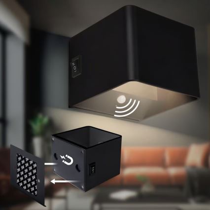 Briloner 3879015 - LED laetav seinavalgusti BORRA liikumis- ja hämarusanduriga LED/1,5W/5V 3600 mAh must