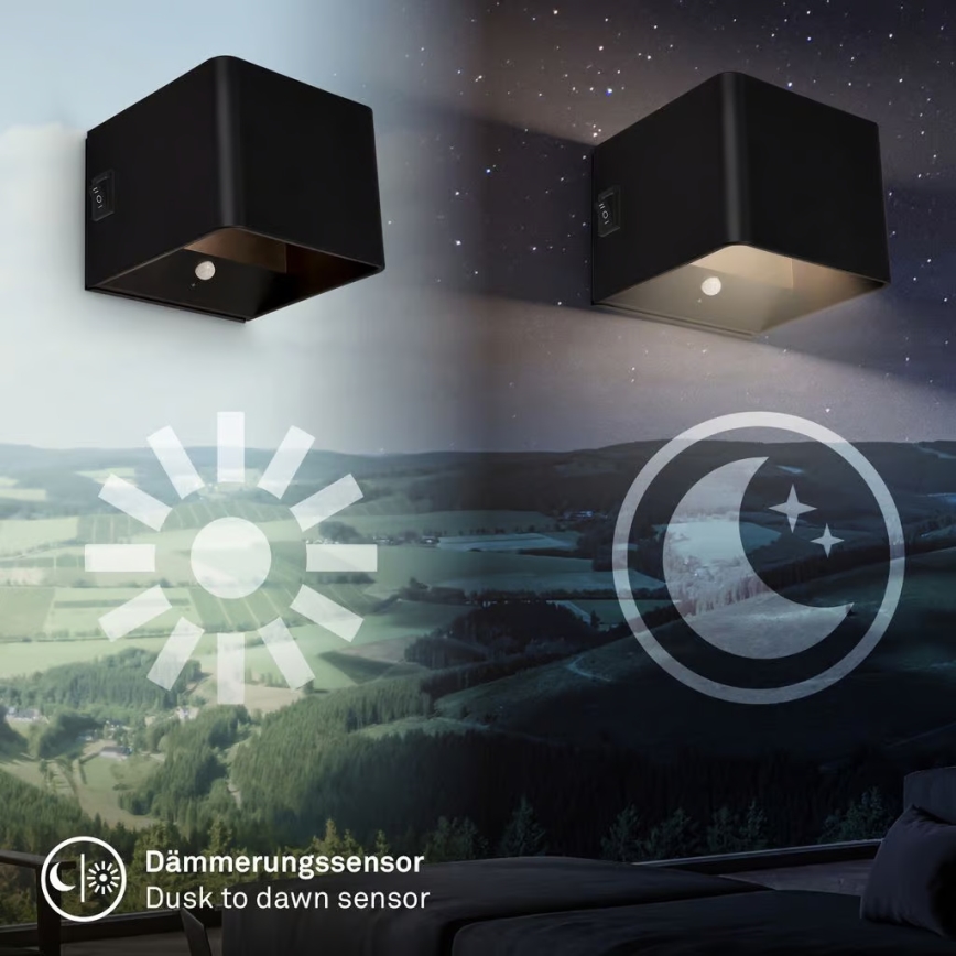 Briloner 3879015 - LED laetav seinavalgusti BORRA liikumis- ja hämarusanduriga LED/1,5W/5V 3600 mAh must