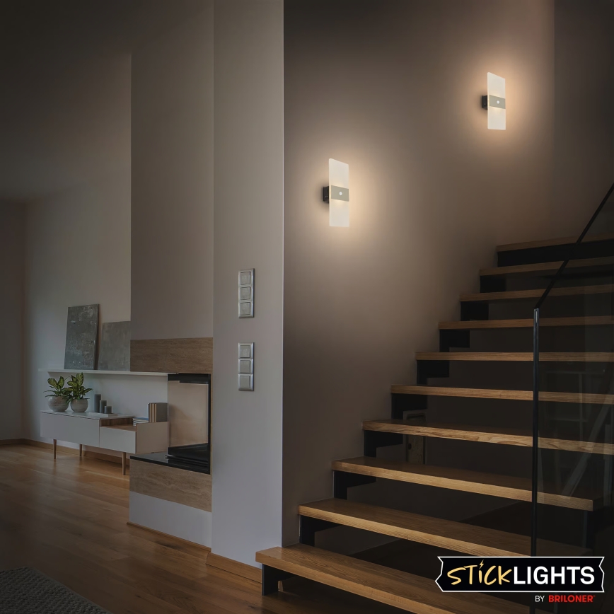 Briloner 3888012 - laetav LED-seinavalgusti AURA, liikumis- ja hämarussensoriga, LED 2,5 W/5 V, 1800 mAh, mattkroom