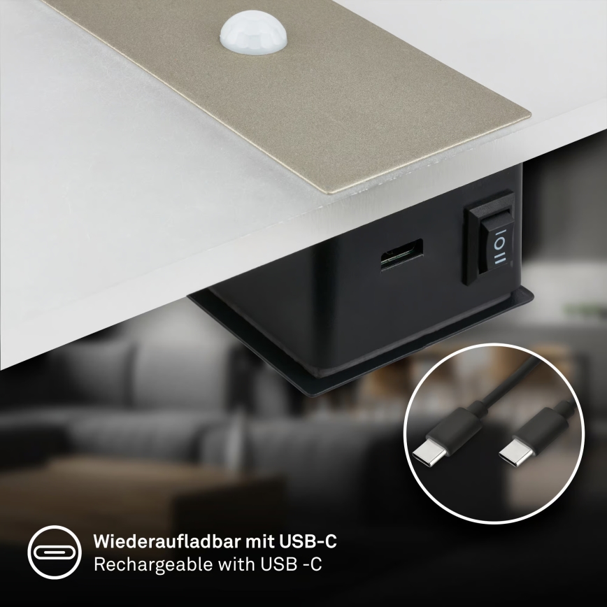 Briloner 3888012 - laetav LED-seinavalgusti AURA, liikumis- ja hämarussensoriga, LED 2,5 W/5 V, 1800 mAh, mattkroom