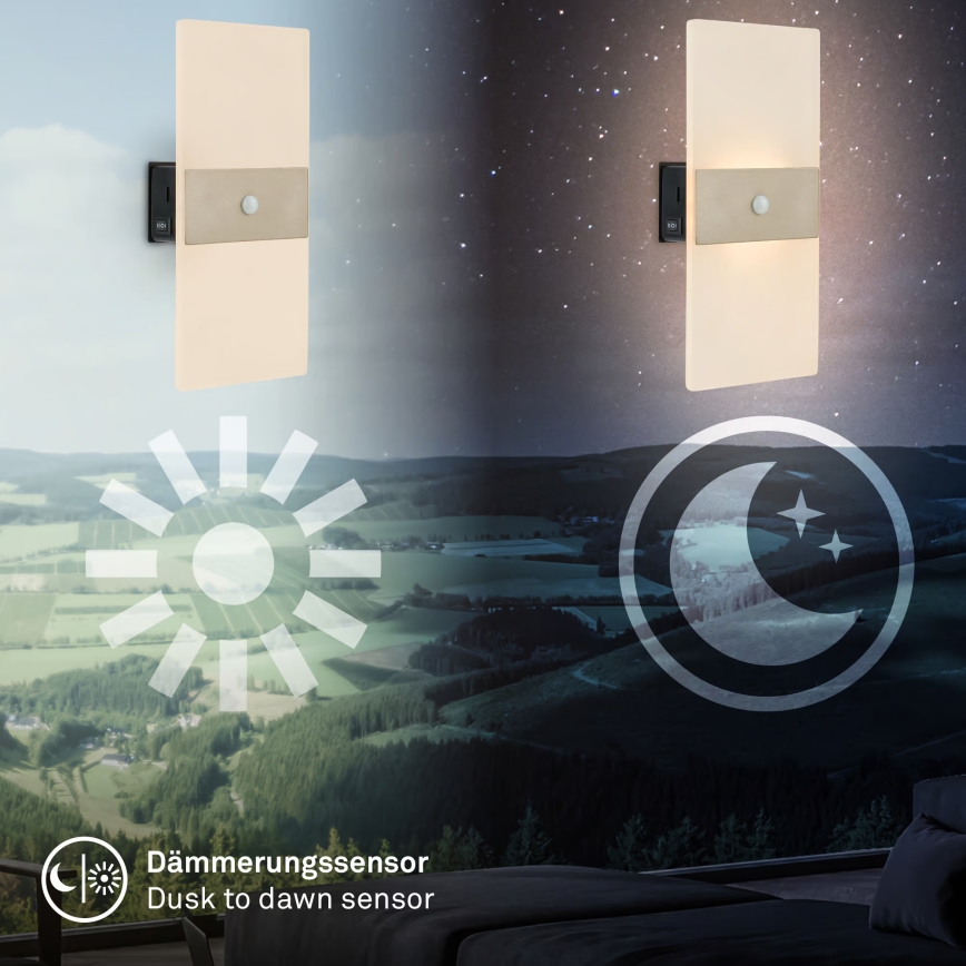 Briloner 3888012 - laetav LED-seinavalgusti AURA, liikumis- ja hämarussensoriga, LED 2,5 W/5 V, 1800 mAh, mattkroom