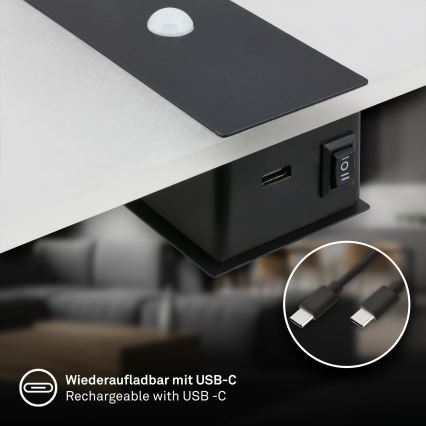 Briloner 3888015 - laetav LED-seinavalgusti liikumis- ja hämarussensoriga AURA LED/2,5W/5V 1800 mAh must