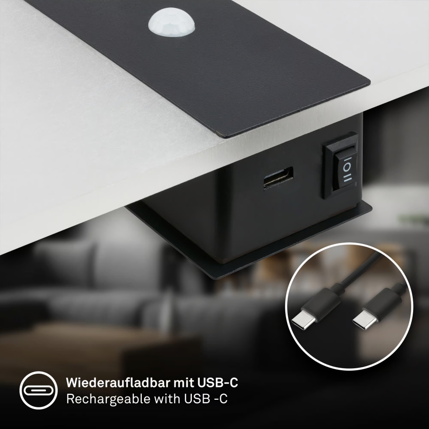 Briloner 3888015 - laetav LED-seinavalgusti liikumis- ja hämarussensoriga AURA LED/2,5W/5V 1800 mAh must