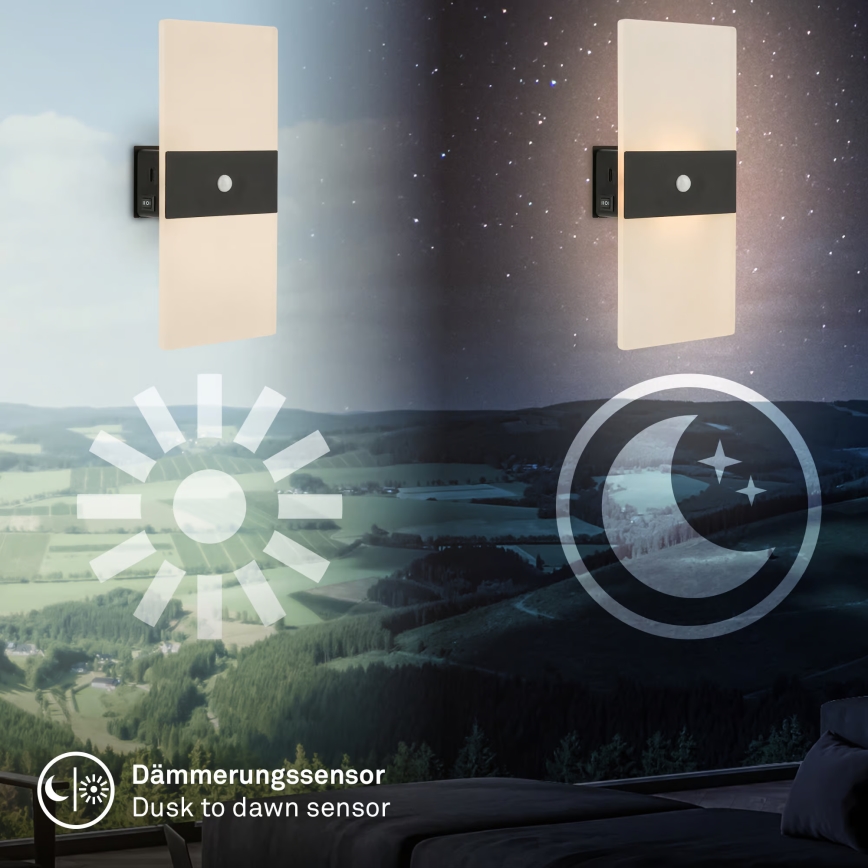 Briloner 3888015 - laetav LED-seinavalgusti liikumis- ja hämarussensoriga AURA LED/2,5W/5V 1800 mAh must