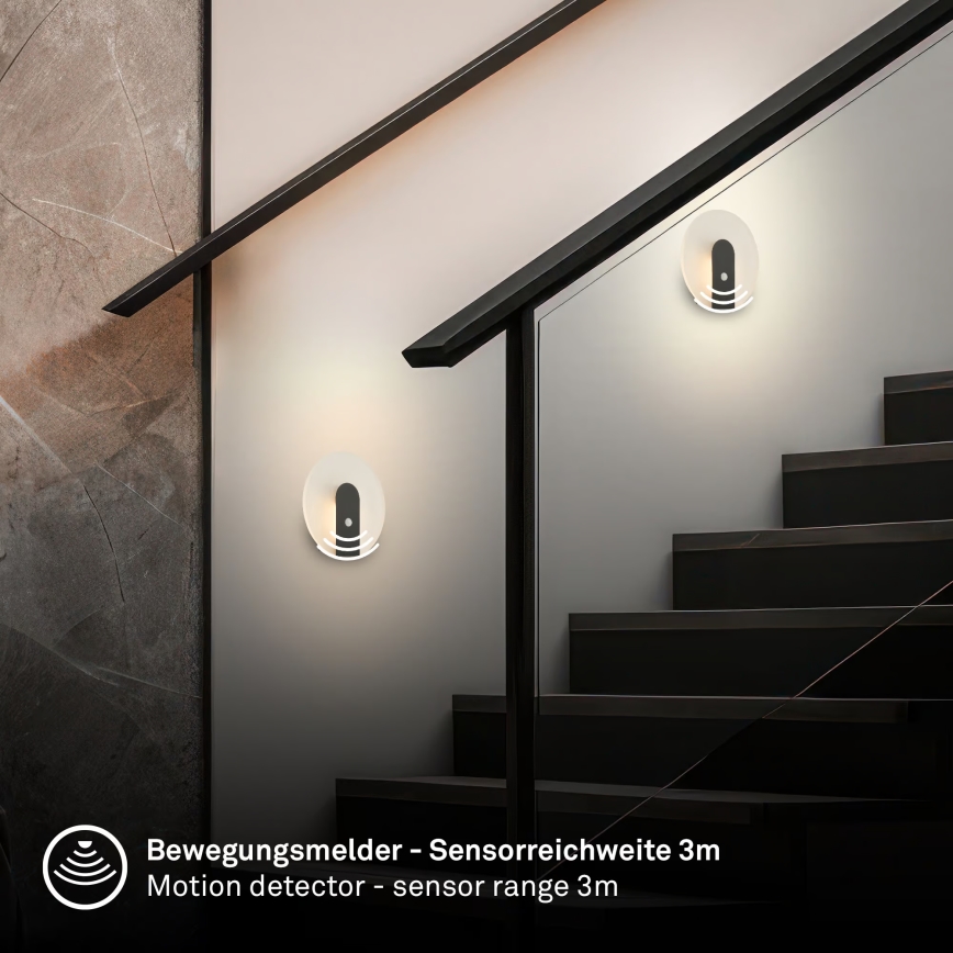 Briloner 3889015 - LED laetav seinavalgusti liikumis- ja hämarussensoriga TARO LED/2,5W/5V 1800 mAh must