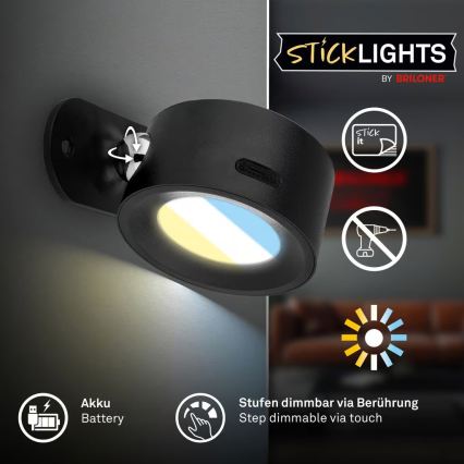 Briloner 3896015 - LED hämardatav laetav seinavalgusti TARI LED/1,6W/5V 1500 mAh must