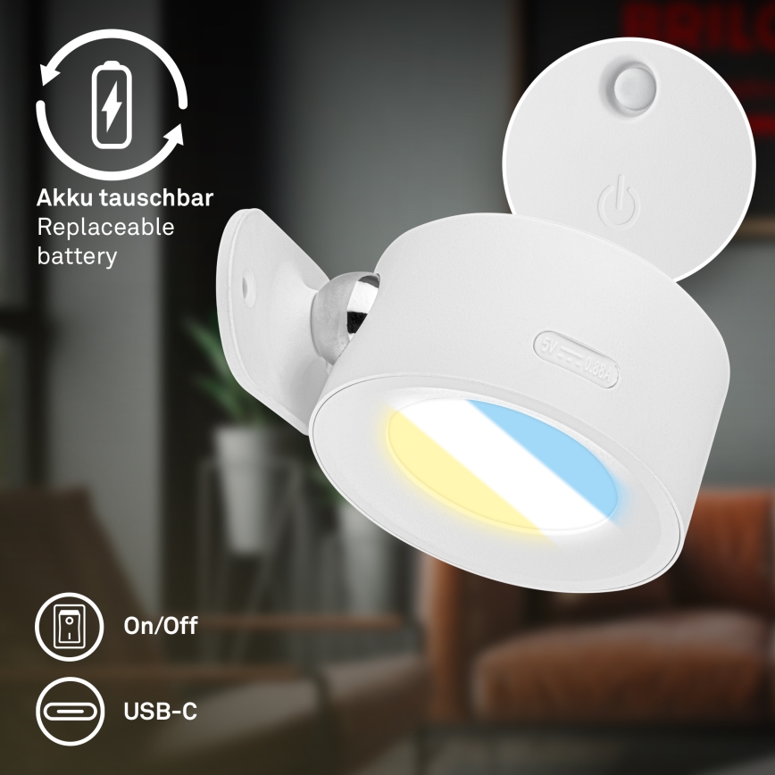 Briloner 3896016 - hämardatav laetav LED-seinalamp TARI LED/1,6W/5V 1500 mAh valge
