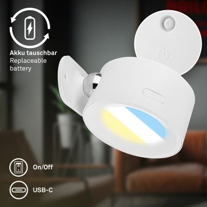 Briloner 3896016 - LED hämardatav laetav seinavalgusti TARI LED/1,6W/5V 1500 mAh valge
