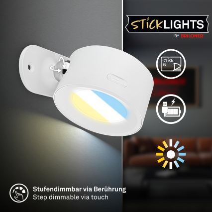 Briloner 3896016 - LED hämardatav laetav seinavalgusti TARI LED/1,6W/5V 1500 mAh valge