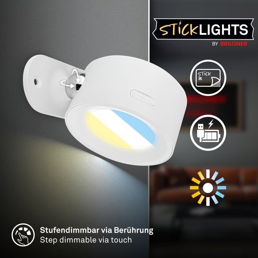 Briloner 3896016 - LED hämardatav laetav seinavalgusti TARI LED/1,6W/5V 1500 mAh valge