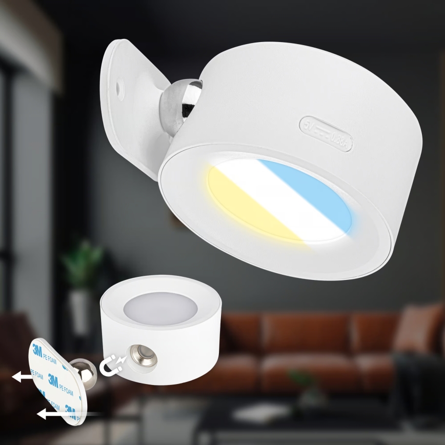 Briloner 3896016 - LED hämardatav laetav seinavalgusti TARI LED/1,6W/5V 1500 mAh valge