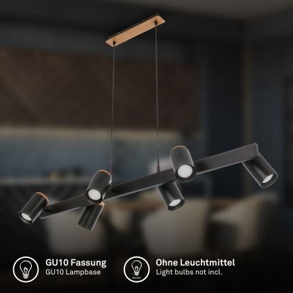 Briloner 4059065 - Rippvalgusti kaabliga ERA 6xGU10/10W/230V must