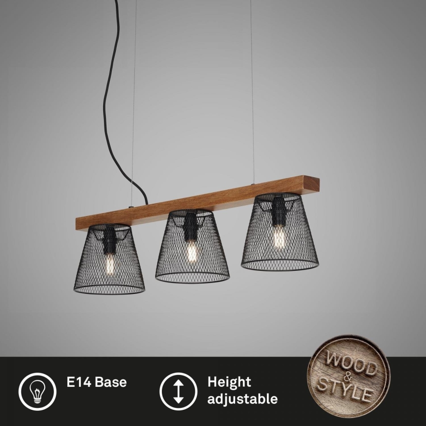 Briloner 4077-035 - Lühter WOOD & STYLE 3xE14/25W/230V kummipuu