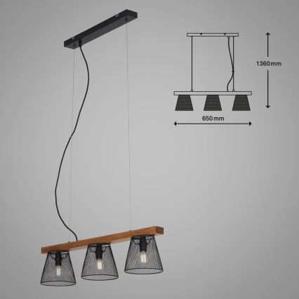 Briloner 4077-035 - Lühter WOOD & STYLE 3xE14/25W/230V kummipuu