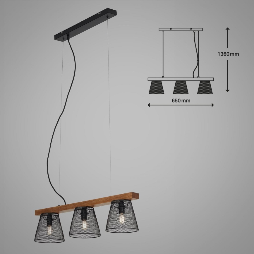 Briloner 4077-035 - Lühter WOOD & STYLE 3xE14/25W/230V kummipuu