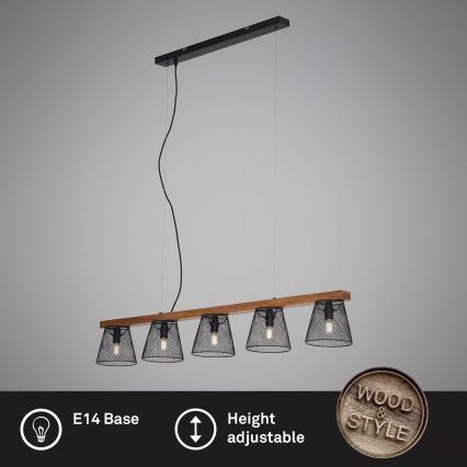 Briloner 4077-055 - Rippvalgusti kaablil WOOD & STYLE 5xE14/25W/230V kummipuidust