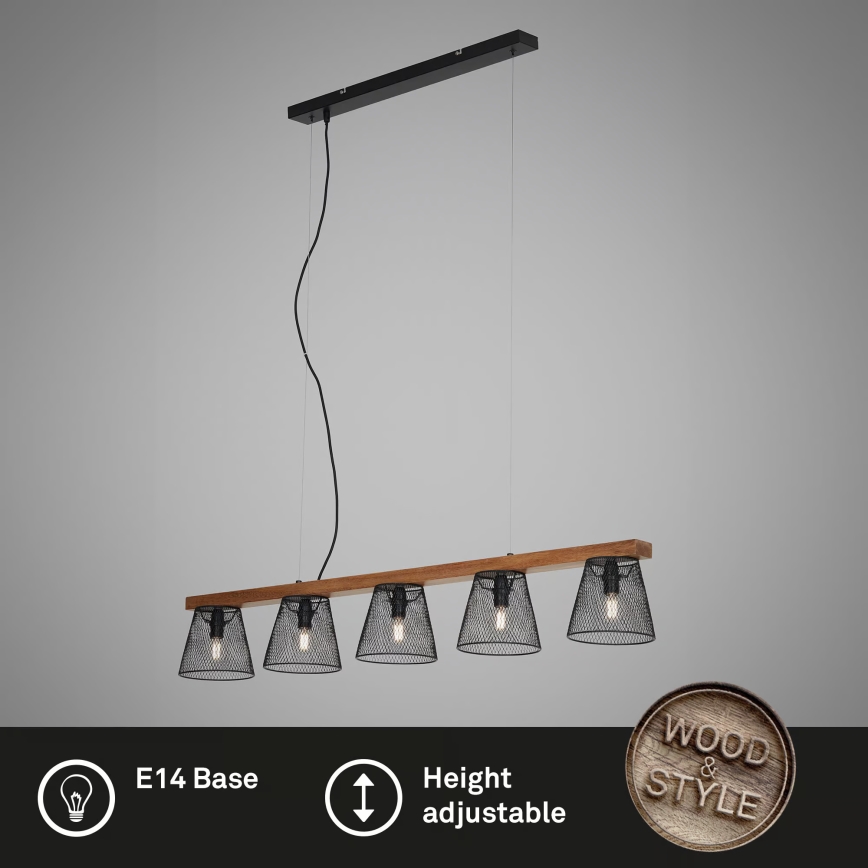 Briloner 4077-055 - Rippvalgusti kaablil WOOD & STYLE 5xE14/25W/230V kummipuidust