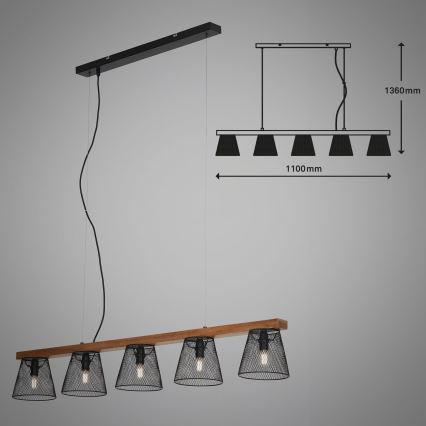 Briloner 4077-055 - Rippvalgusti kaablil WOOD & STYLE 5xE14/25W/230V kummipuidust