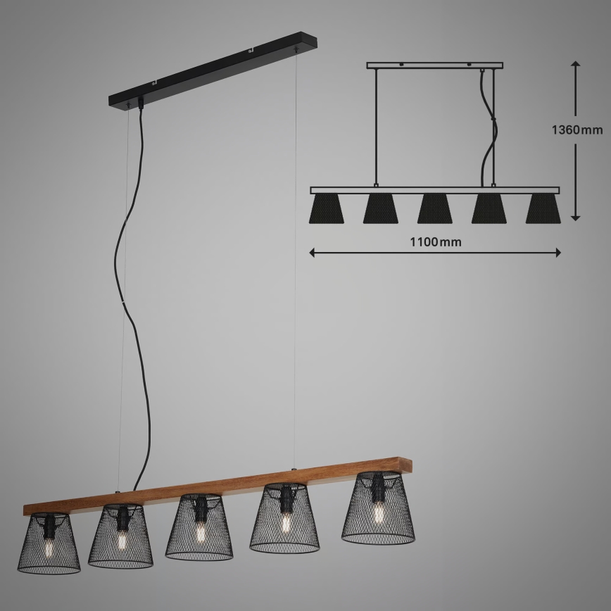 Briloner 4077-055 - Rippvalgusti kaablil WOOD & STYLE 5xE14/25W/230V kummipuidust