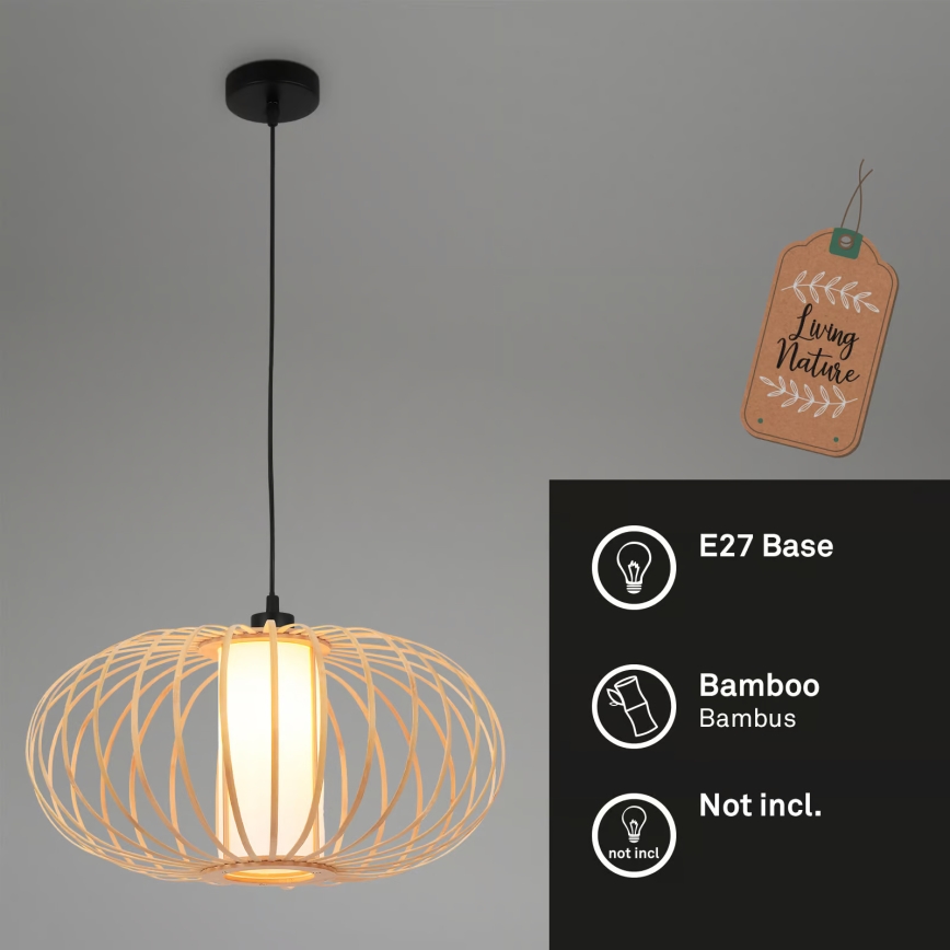 Briloner 4759011 - Ripplühter juhtmel 1xE27/10W/230V must/bambus