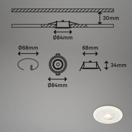Briloner 7039036 - Komplekt 3× LED süvistatavad vannitoa laevalgustid, LED/5W/230V, IP44, valge