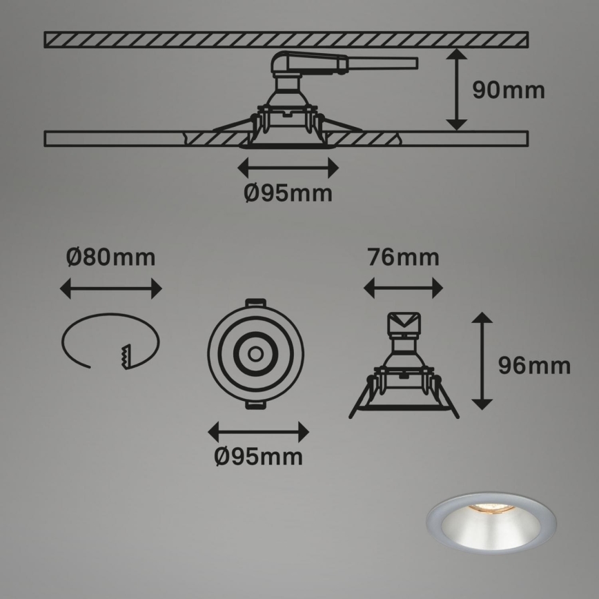 Briloner 7042-034 - KOMPLEKT 3x Süvistatav valgusti vannituppa 1xGU10/9W/230V IP23 hõbedane