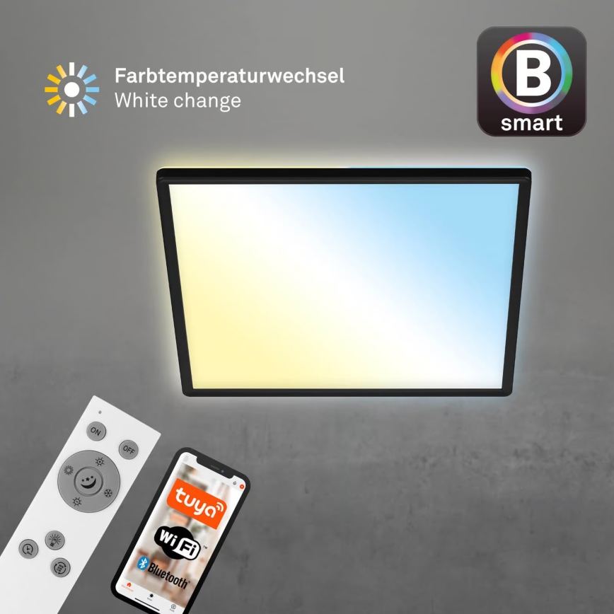 Briloner 7060-015 - LED hämardatav pinnapealne SLIM-paneel LED/22W/230V 2700-6500K 42x42 cm must Wi-Fi Tuya + kaugjuhtimispult
