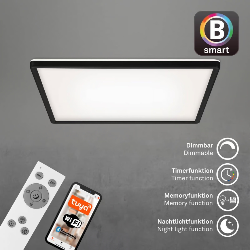 Briloner 7060-015 - LED hämardatav pinnapealne SLIM-paneel LED/22W/230V 2700-6500K 42x42 cm must Wi-Fi Tuya + kaugjuhtimispult