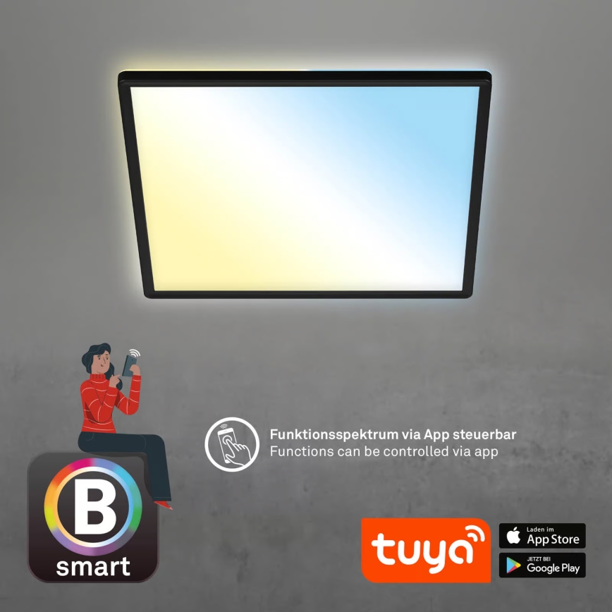 Briloner 7060-015 - LED hämardatav pinnapealne SLIM-paneel LED/22W/230V 2700-6500K 42x42 cm must Wi-Fi Tuya + kaugjuhtimispult