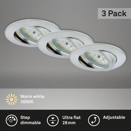 Briloner 7296-039 - komplekt 3× hämardatavat vannitoa süvistatavat laevalgustit, 1×LED/6,5W/230V, 3000K, IP23, mattkroom