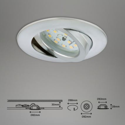 Briloner 7296-039 - komplekt 3× hämardatavat vannitoa süvistatavat laevalgustit, 1×LED/6,5W/230V, 3000K, IP23, mattkroom