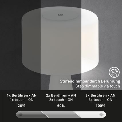 Briloner 7420016 - LED Hämardatav laetav puutetundlik väli laualamp LED/4W/5V IP44 3000K valge