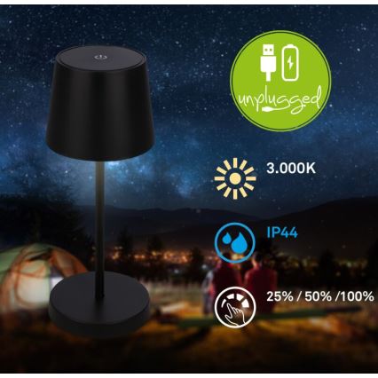 Briloner 7423015 - LED Hämardatav laetav väli laualamp LED/2,6W/5V IP44 2000 mAh must