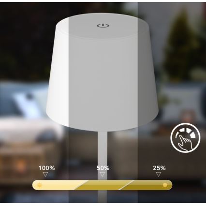 Briloner 7423016 - LED reguleeritav laetav välistingimustele sobiv lauavalgusti LED/2,6W/5V 2000mAh IP44 valge