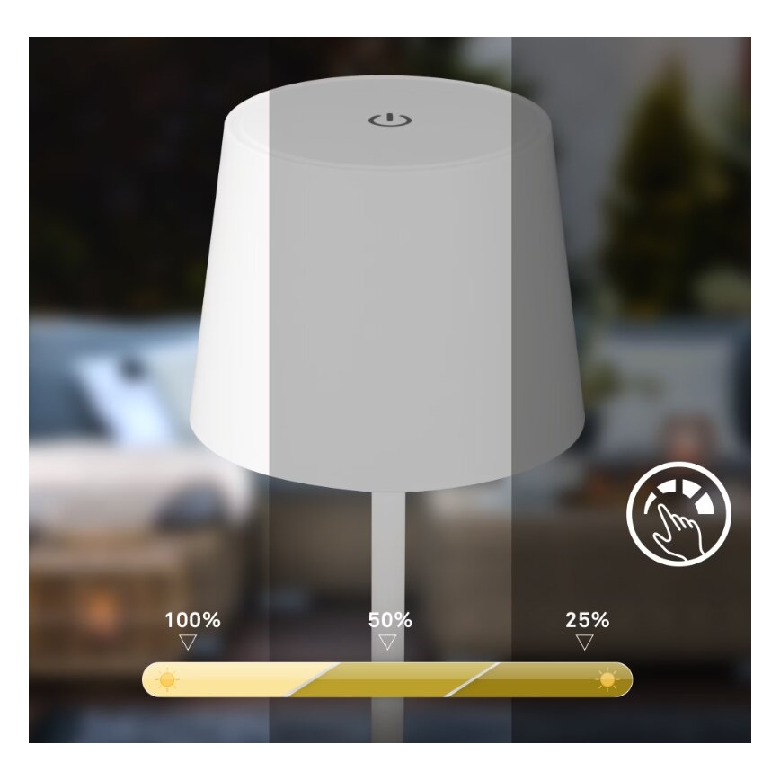 Briloner 7423016 - LED reguleeritav laetav välistingimustele sobiv lauavalgusti LED/2,6W/5V 2000mAh IP44 valge