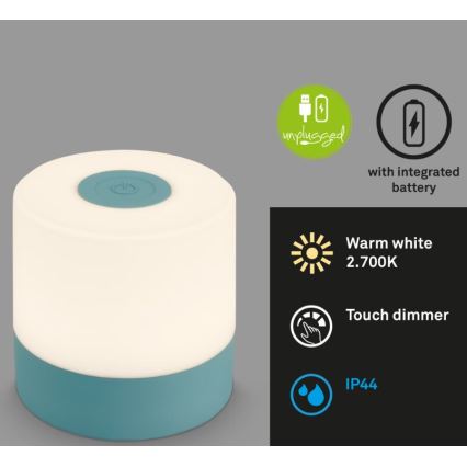 Briloner 7461010 - LED Hämardatav laetav väli laualamp LED/2W/5V IP44 1200 mAh sinine