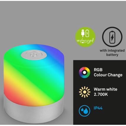 Briloner 7462014 - LED RGB Laetav väli laualamp LED/1,5W/5V IP44 1200 mAh matt kroom