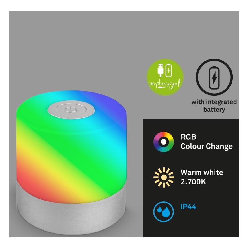 Briloner 7462014 - LED RGB Laetav väli laualamp LED/1,5W/5V IP44 1200 mAh matt kroom