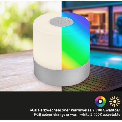 Briloner 7462014 - LED RGB Laetav väli laualamp LED/1,5W/5V IP44 1200 mAh matt kroom