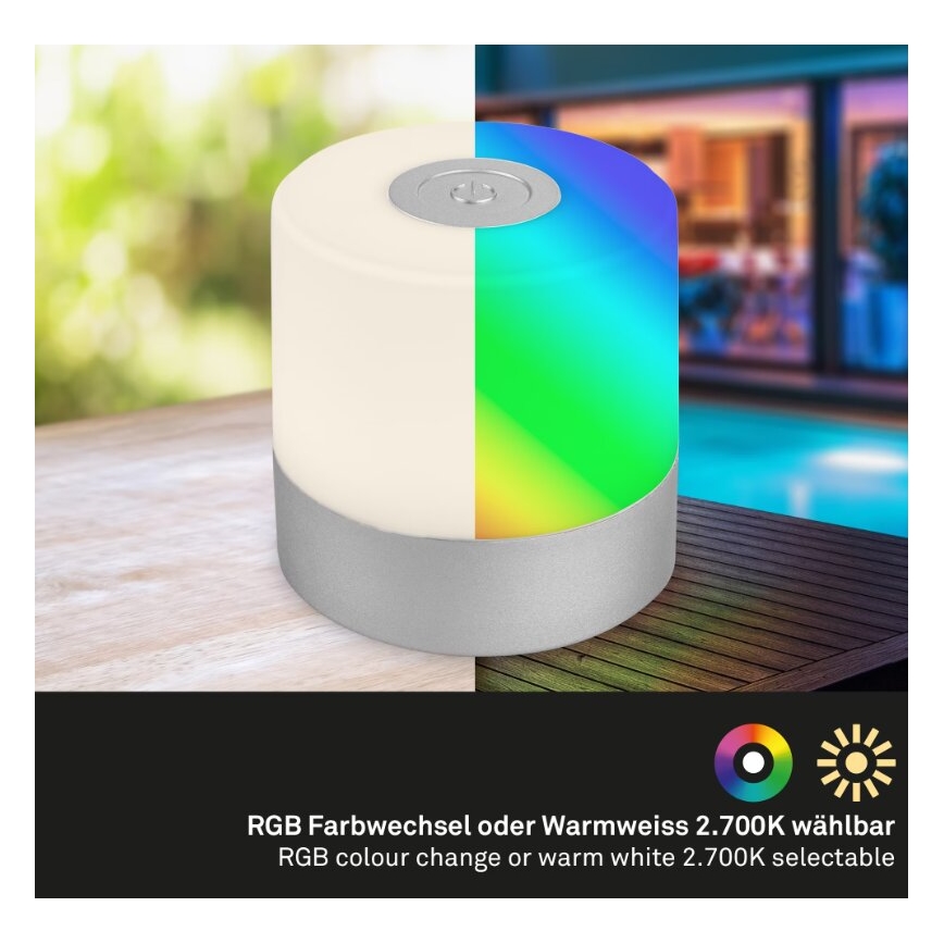 Briloner 7462014 - LED RGB Laetav väli laualamp LED/1,5W/5V IP44 1200 mAh matt kroom