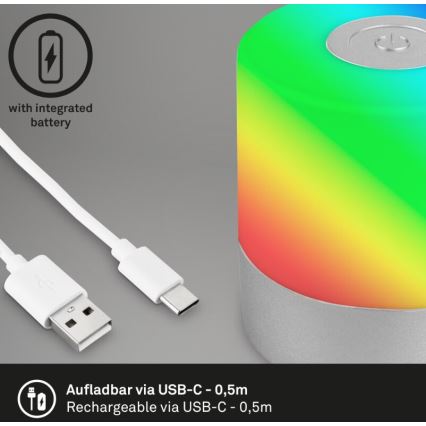 Briloner 7462014 - LED RGB Laetav väli laualamp LED/1,5W/5V IP44 1200 mAh matt kroom