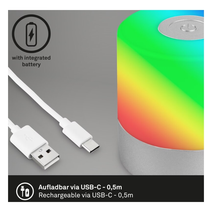 Briloner 7462014 - LED RGB Laetav väli laualamp LED/1,5W/5V IP44 1200 mAh matt kroom