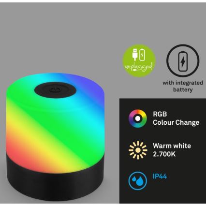Briloner 7462015 - LED RGB Laetav väli laualamp LED/1,5W/5V IP44 must
