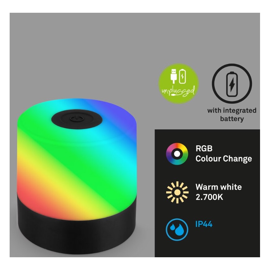 Briloner 7462015 - LED RGB Laetav väli laualamp LED/1,5W/5V IP44 must